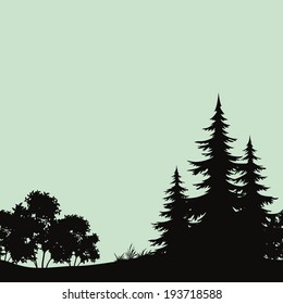 Seamless background, landscape, night forest with fir trees and bush silhouettes. Vector