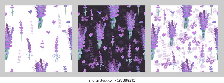 A seamless background with lavender. Dark and light background. Vector illustration