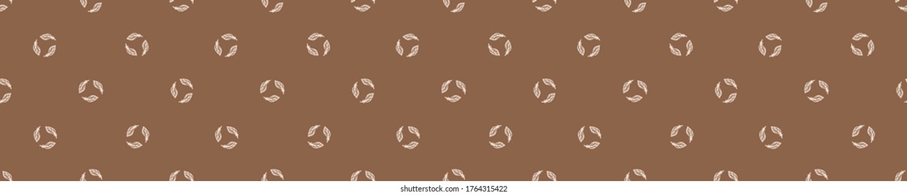 
Seamless background leaf banner. Gender neutral baby pattern. Simple whimsical minimal earthy 2 tone color. Kids nursery leaves foliage border or boho fashion tribbon trim