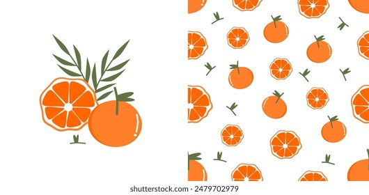 seamless background with leaf and oranges 