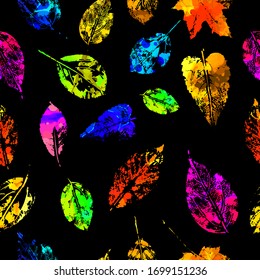 A seamless background of leaf prints. Vector illustration