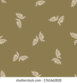 Seamless background leaf wreath gender neutral baby pattern. Simple whimsical minimal earthy 2 tone color. Kids nursery wallpaper or boho woodland nature foliage fashion all over print.
