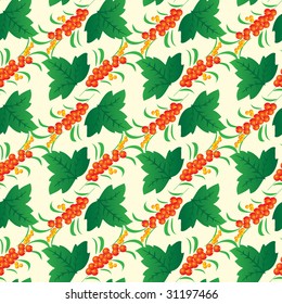 Seamless background from leaves and berries. Vector illustration