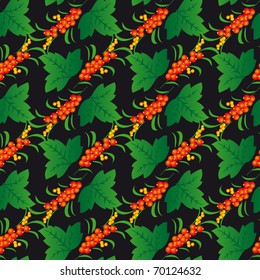 Seamless background from leaves and berries. Vector illustration