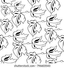 Seamless background with leaves. Black and white drawing. Can be used as an independent illustration, design element, for coloring books.