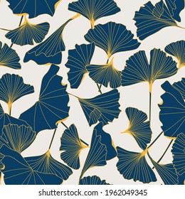 seamless background with leaves of ginkgo biloba, vector design for paper, fabric and other surface