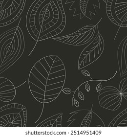 Fondo inconsútil de hojas sobre un fondo negro