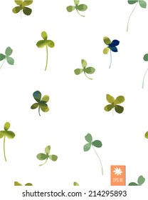 Seamless background with leaves. Painted with watercolors. Easy simple outline style for your design. Happy four leaf clover for good luck. Vector Illustration a St. Patrick's Day. 