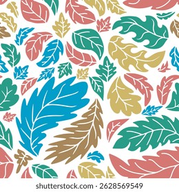 Seamless background of leaves of various sizes and colors