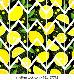 Seamless background with Lemon. Cute cartoon. Vector illustration. Textile rapport.