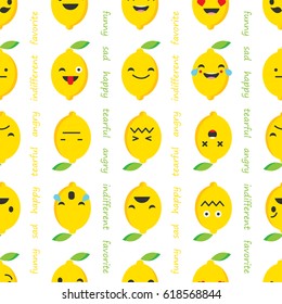 Seamless background with Lemons emotions. Vector illustration.