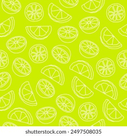 Fondo sin fisuras con limones. Limones sobre un fondo brillante. Dibujo lineal de frutas. Fondo interminable