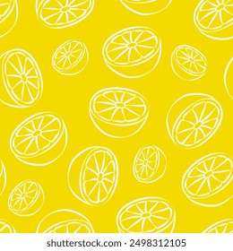 Seamless background with lemons. Lemons on a bright background. Linear drawing of fruits. Endless background