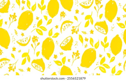 Seamless background with lemons. Lemons on a bright background. Linear drawing of fruits.