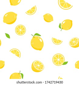 Seamless background with lemons on white