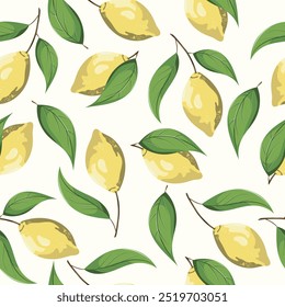 seamless background with lemons, vector pattern with yellow fruit
