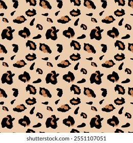 A seamless Background of Leopard atterns on cream background. Wildlife seamless repeat vector illustration textile style for clothes and fashion concept.