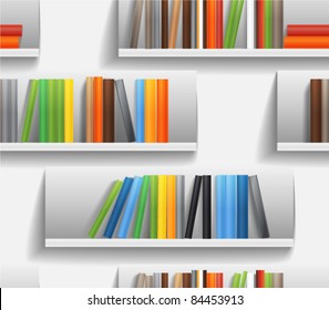 Seamless background of library shelves with color books