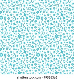 Seamless background light blue flowers on white
