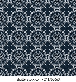 Seamless background with light lace pattern on a dark blue. Vector