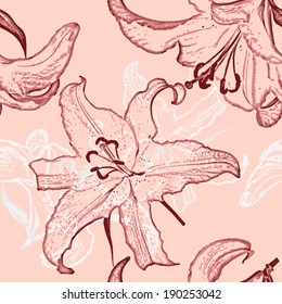 Seamless background with lilies in vintage style