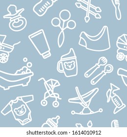 Seamless background with linear baby care symbols