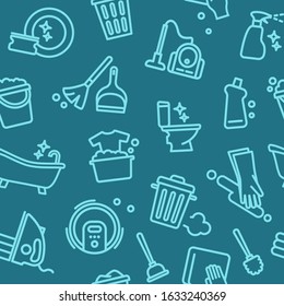 Seamless background with linear symbols for cleaning and housework