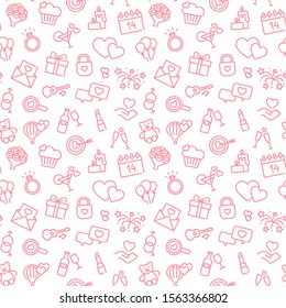 Seamless background with linear Valentine s day symbols