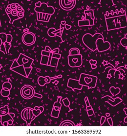 Seamless background with linear Valentine s day symbols. Vector illustration