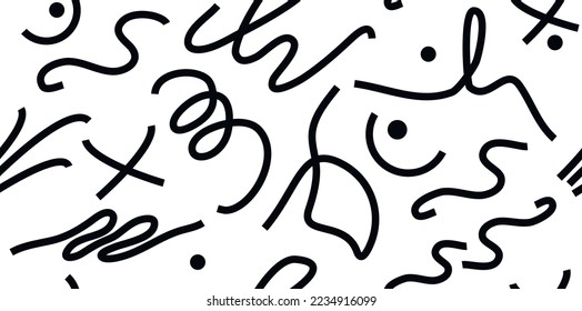 seamless background of lines, dots, shapes. abstract circle, doodle in a minimalist style. template for printing, banner, poster, web, design. art vector graphics.