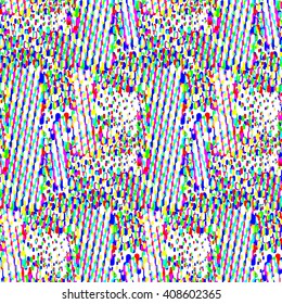 Seamless background with lines and dots in style glitch- art.  Vector illustration.