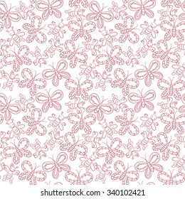 Seamless background. Lines. Sketch. Summer. The red outline. Butterflies and bees. Insects. Children style. wallpaper.