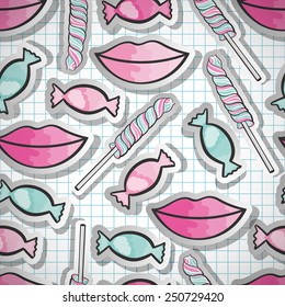 Seamless background with lips and candy