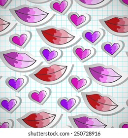 Seamless background with lips and hearts