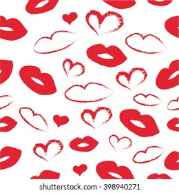Seamless background with lips and hearts
