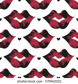 Seamless background of lips and hearts