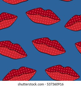 seamless background. lips on blue background.