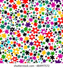 Seamless background with little colored flowers. Vector