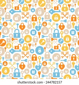 Seamless background of lock icons and keys
