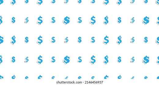 Seamless Background with Lots of Blue Paper Cut 3D Dollar Signs of Various Sizes - Business Concept Design, Applicable as a Base for Brochures, Presentations, Posters and Landing Page for Web Sites