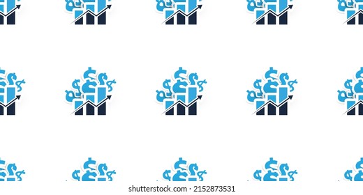 Seamless Background with Lots of Blue Paper Cut 3D Dollar Signs on Charts Showing Growing Trend-Business Concept Design, Applicable for Brochures, Presentations, Posters and Landing Page for Web Sites