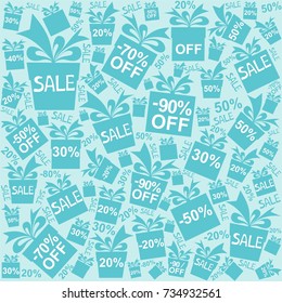Seamless background with lots of discounts. Gift boxes seamless pattern. Vector Illustration