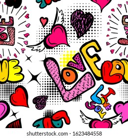 A seamless background of love. Graffiti. Print with hearts. Happy Valentine's Day. Vector illustration