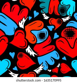A seamless background of love. Graffiti. Print with hearts. Happy Valentine's Day. Vector illustration