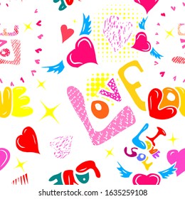 A seamless background of love. Graffiti. Print with hearts. Happy Valentine's Day. Vector illustration