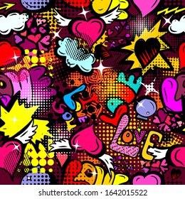 A seamless background of love. Graffiti. Print with hearts. Happy Valentine's Day. Vector illustration