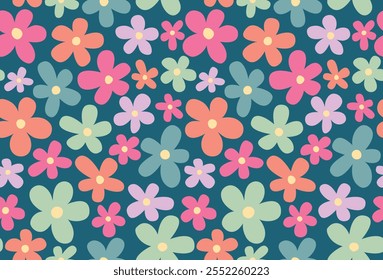 Fondo sin fisuras con hermosas flores. Patrón plano con Elementos coloridos en estilo hippie