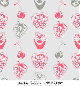 Seamless background made of berries in linear style