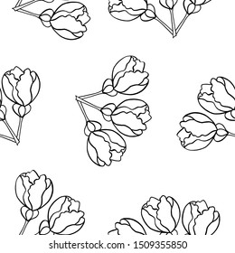 Seamless background made of buds hand drawn line drawing