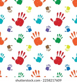 Seamless background made from color handprints.